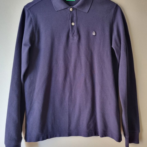 Benetton long sleeve polo shirt, blue, age 11-12, unisex