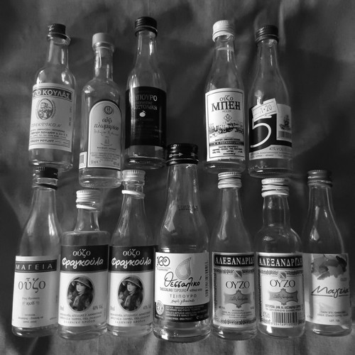 Collectible glass ouzo miniatures used, pack of 12