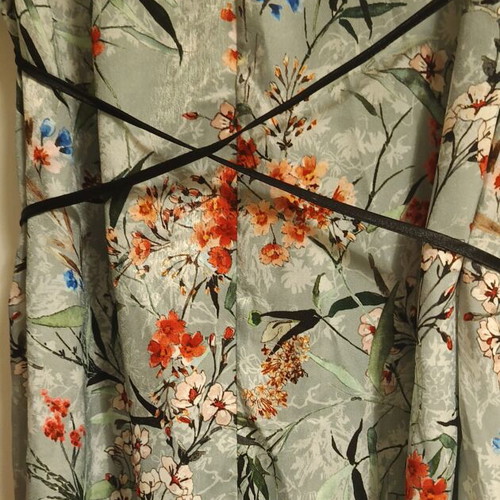 Orsay women's kimono-style dress new, green with flowers and birds, XL