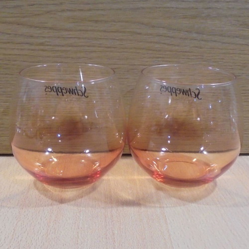 Schweppes soda promotional set of two colored glasses new