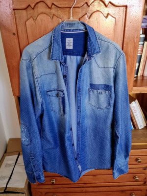 Edward men's denim shirt used, size M-L, blue