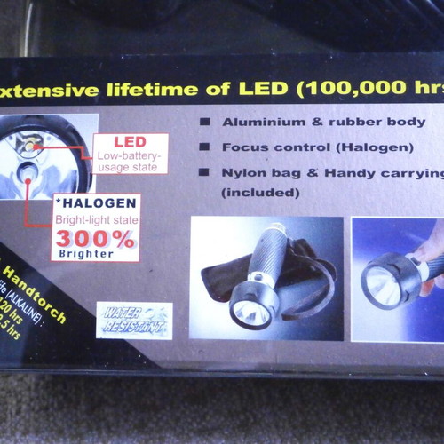 Handtorch Aluminium LED/Halogen NEDA flashlight new in sealed box