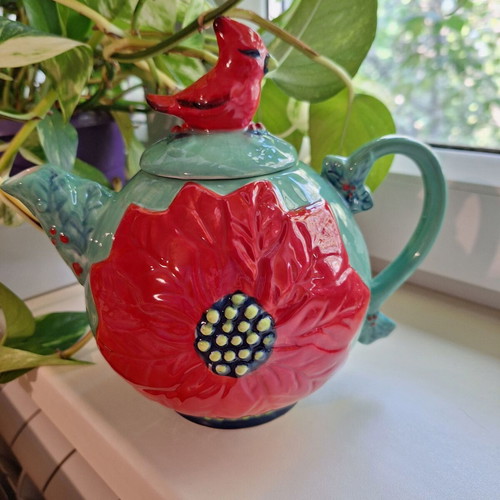 Chinese ceramic teapot with bird lid, new, large