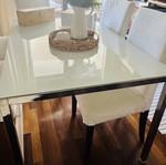 IKEA kitchen table with metal frame and white sandblasted glass, like new