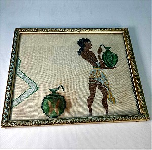 Vintage κάδρο με κέντημα απεικόνιση Αιγύπτιου άντρα 19x23 cm