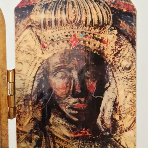 Vintage diptych icon with Virgin Mary and Archangel Michael used