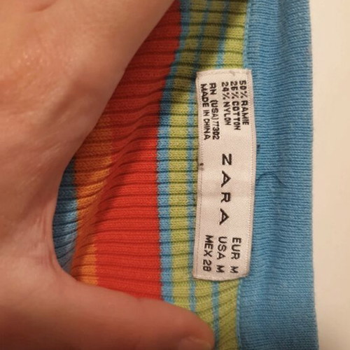 Zara ribbed three-quarter sleeve multicolor top, size M
