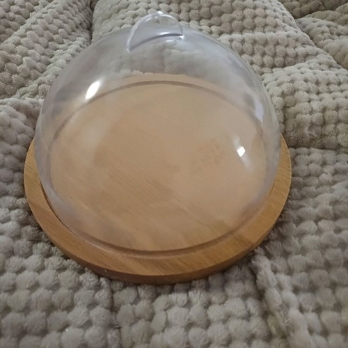 Wooden small serving dish new with bamboo base and plastic lid