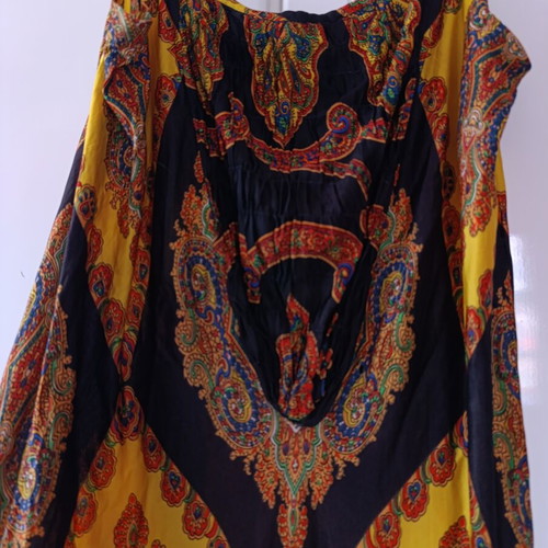 Boho maxi dress with paisley pattern used, handmade, black and yellow