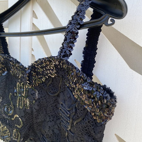 Vintage crop top black with sequins and lace like new