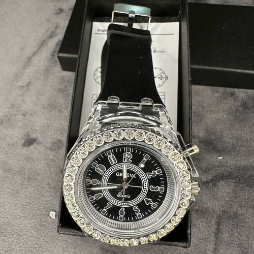 Geneva Quartz watch with LED lighting and rhinestones, new