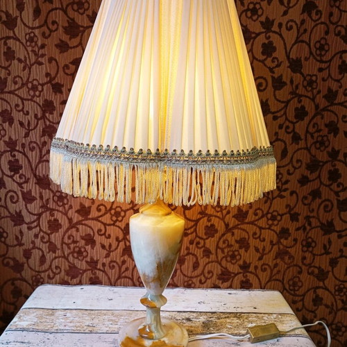 Antique onyx lamp with pleated shade used