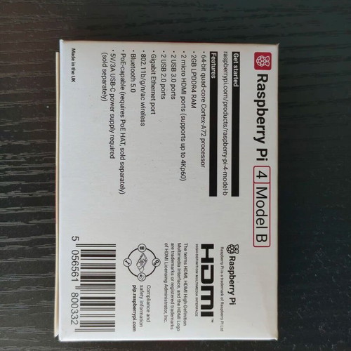 Raspberry Pi 4 Model B 2GB RAM with set of 4 heatsinks, new