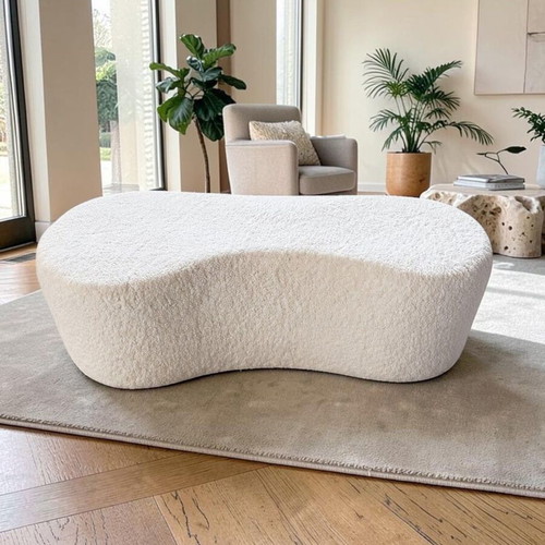 Teddy Bouclé Pouf Bench White 120x50x37cm New