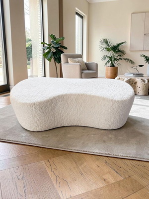 Teddy Bouclé Pouf Bench White 120x50x37cm New