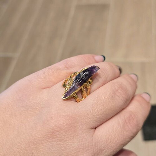 Handmade gold-plated ring with amethyst like new, size 7.5