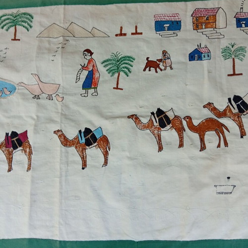 Handmade embroidered wall hanging used, folk art 145×65 cm