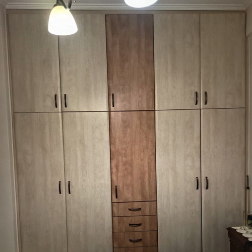 Wardrobe doors set with handles and hinges, beige and brown