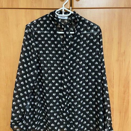Prive shirt with hearts new, black semi-transparent with tie