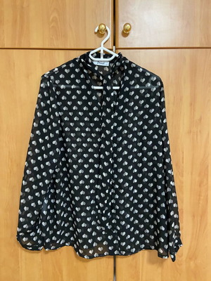 Prive shirt with hearts new, black semi-transparent with tie