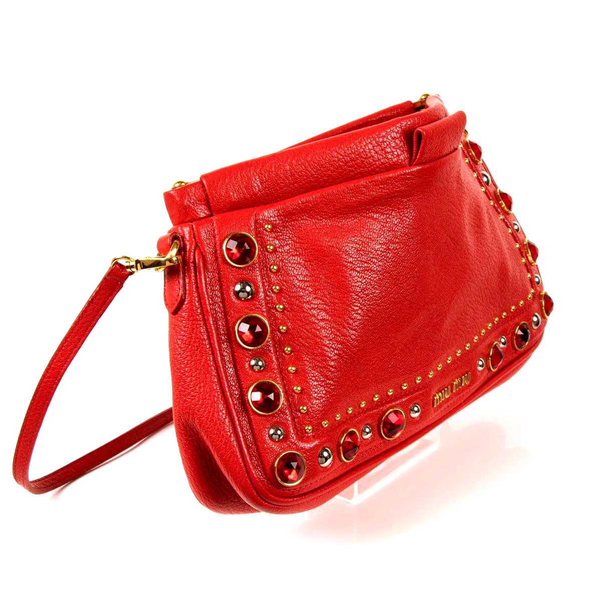 Miu Miu Red Leather Gathered Top Handle Crossbody Convertible Hobo Bag EUC