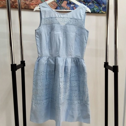Naf Naf Sky Blue Cotton Dress with Lace Size 40 M/L Like New