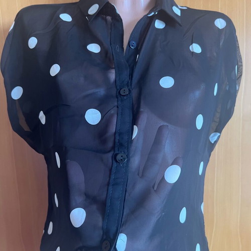 Black polka dot transparent shirt like new, very chic, size M/L