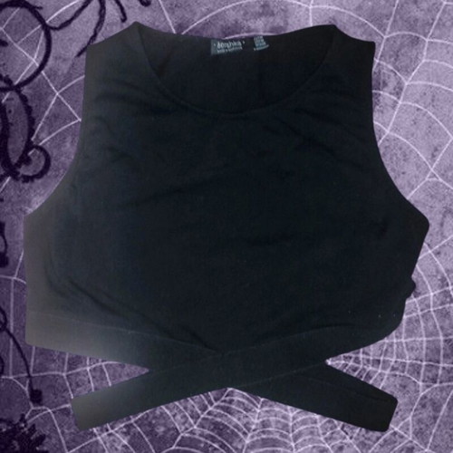 Bershka Sleeveless Crop Top with Criss Cross Elastic Straps like New, Black