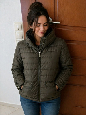 Stradivarius jacket with fur collar brown like new