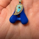 Monogram A necklace pendant new, electric blue with gold details