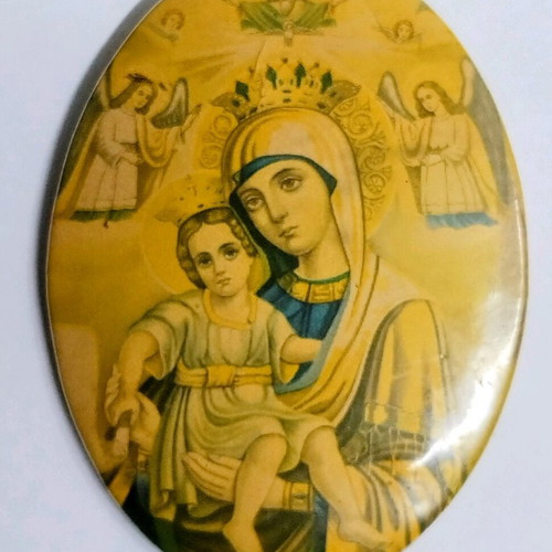 Set of 3 used vintage oval metal religious images