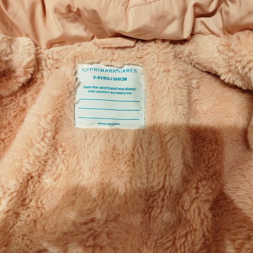 Primark Girls' Pink Winter Jacket with Hood and Heart Belt Size 3-4 Years