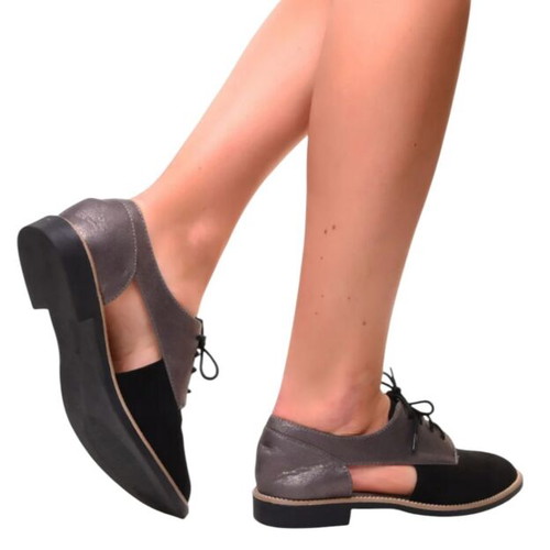 Bellucci women's Oxford shoes like new, black with metallic gray cut-out
