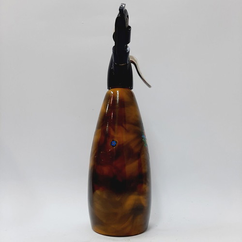 Vintage Soda Siphon Marble Brown Amber Floral Motif, Like New