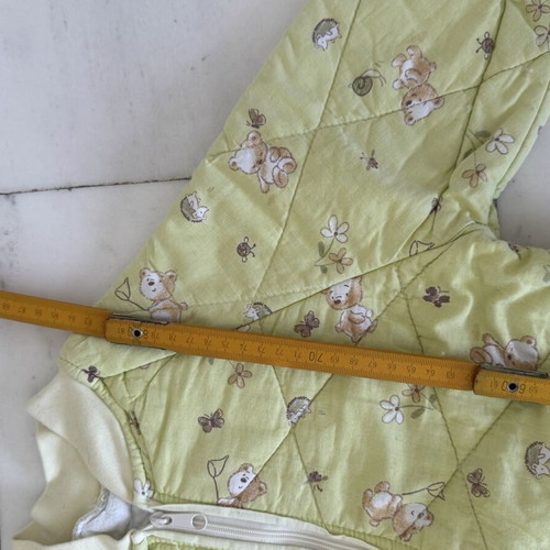 Baby quilted sleeping bag used, 0-6 months, green with bears