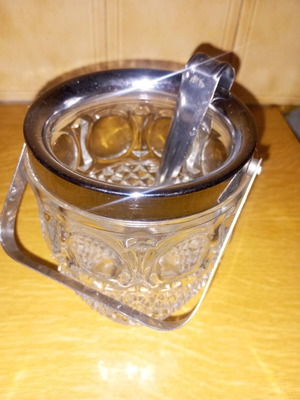 Vintage crystal ice bucket with silver-plated handle like new