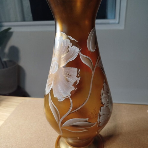 Glass vase used, height 36 cm, width 14 cm