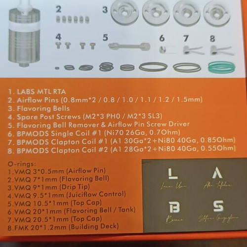 BP Mods Labs MTL RTA SS Silver like new with box and accessories