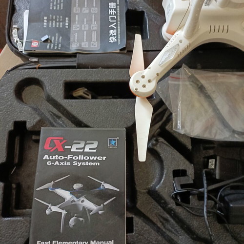 Drone with FPV monitor and original hard case for repair or parts