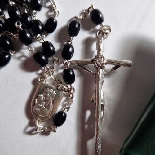 Pastoral Cross Rosary Set with Vatican Pouch, New, Black Italian-Made
