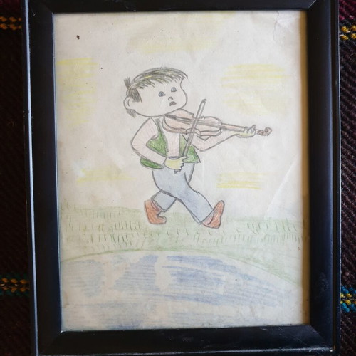 Small painting boy with violin used