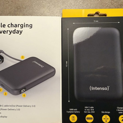Intenso Powerbank S10000 20W 10000mAh with Integrated Cable, grey