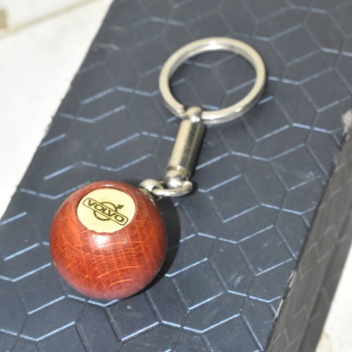 Volvo vintage wooden keychain used, collectible automobilia