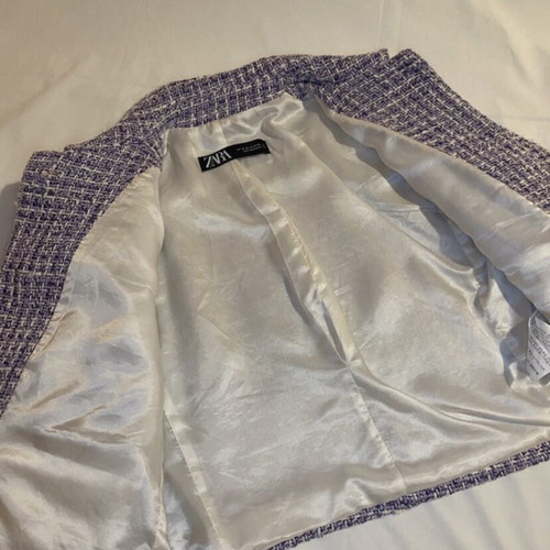 Zara short blazer medium used, white and purple