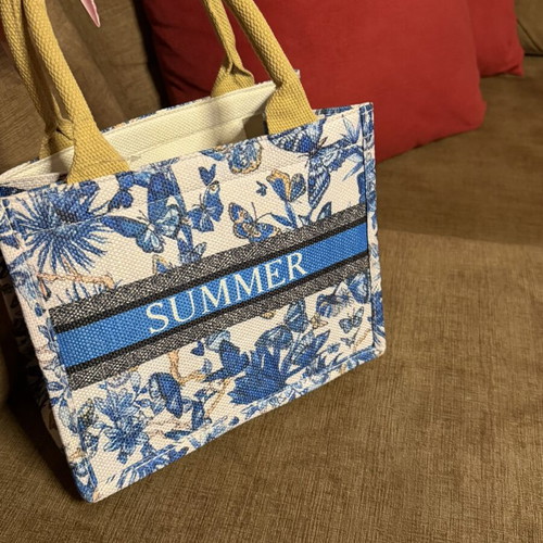 Dahai summer tote bag blue and white with butterflies