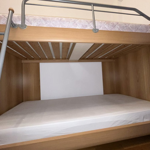 Neoset wooden bunk bed with two mattresses, like new