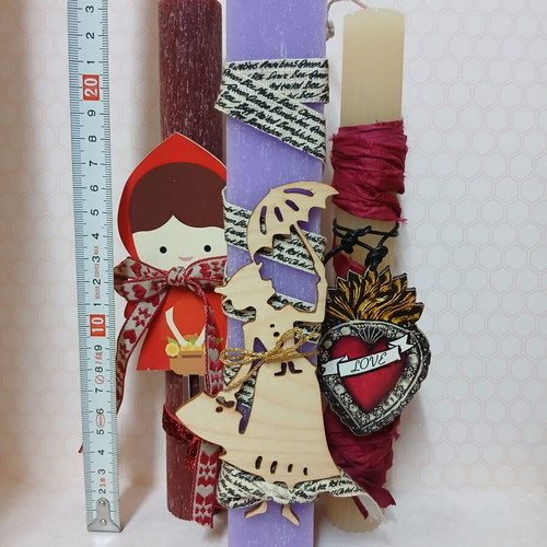 Easter candles new, set of 3 with Red Riding Hood, Mary Poppins, Love