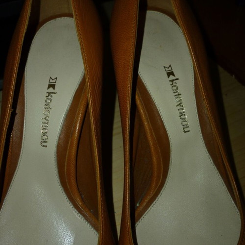 Kalogiropou leather peeptoe shoes new, size 37 light brown-tan
