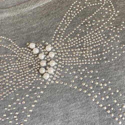 Fullah Sugah long blouse new, grey with bow and strass pearls