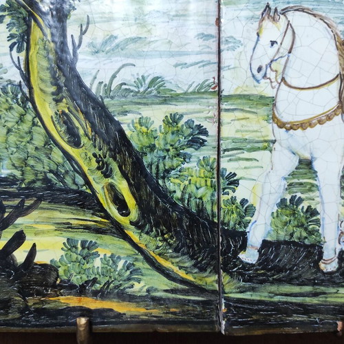 Handmade ceramic triptych Castelli Italy used
